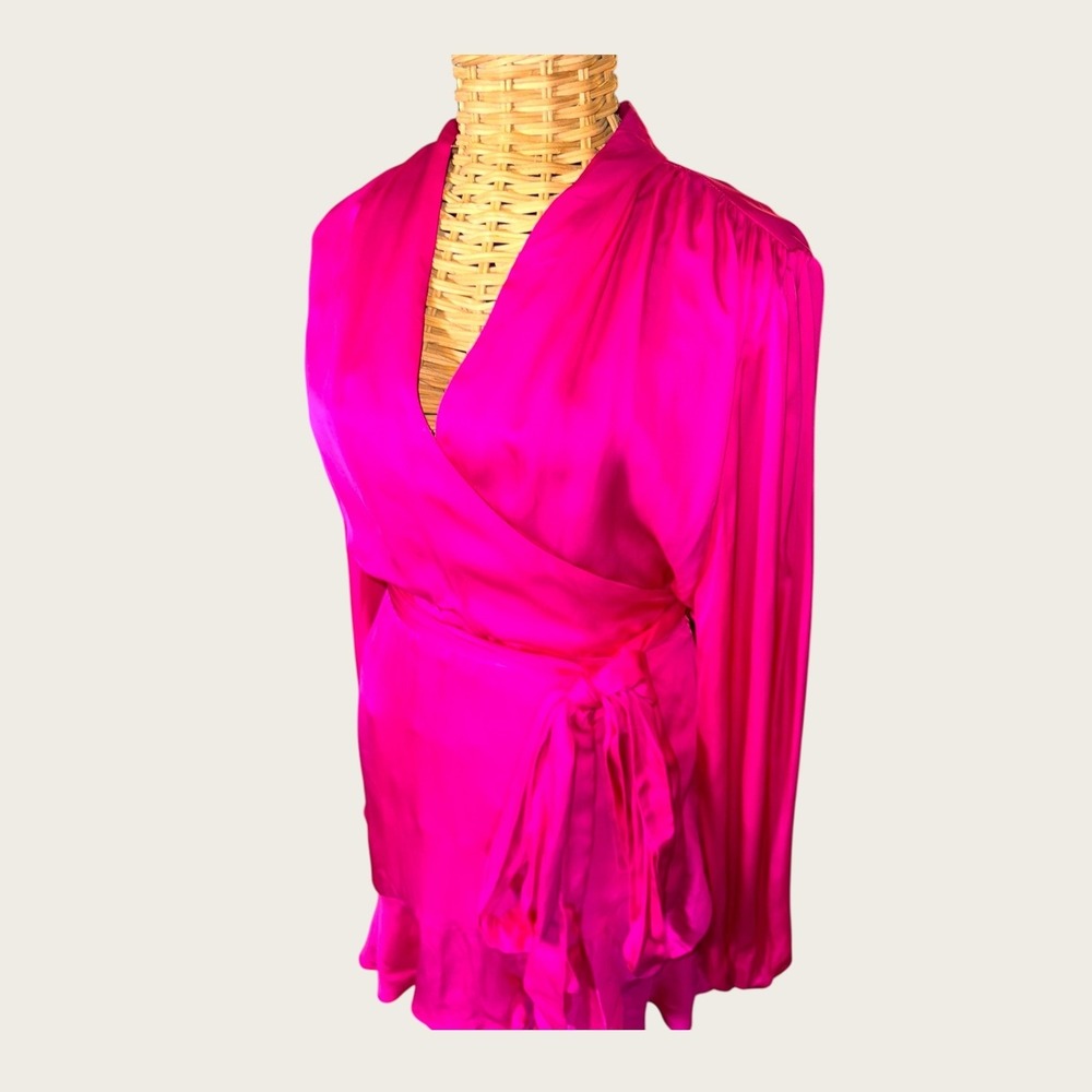 Banana Republic Hot Pink Silk Wrap Mini Dress - Picture 2 of 9